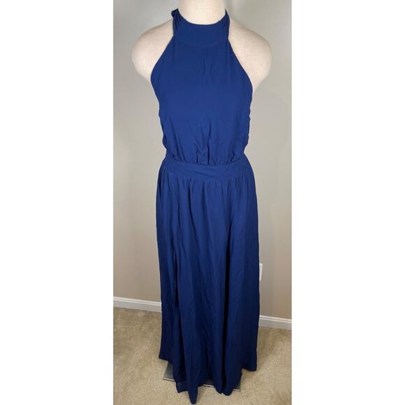 Reformation Andee Halterneck Open Back Navy Blue Maxi Dress Size 10 - Picture 4 of 9